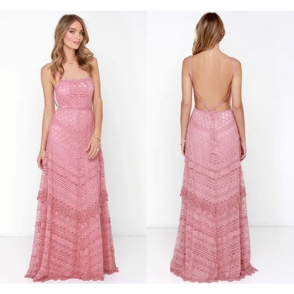 Lulus Dresses & Skirts - Lulus Beneath the Garden Arbor Dusty Rose Lace Maxi Dress Size Small